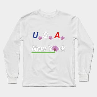 Orchids with text New York Long Sleeve T-Shirt